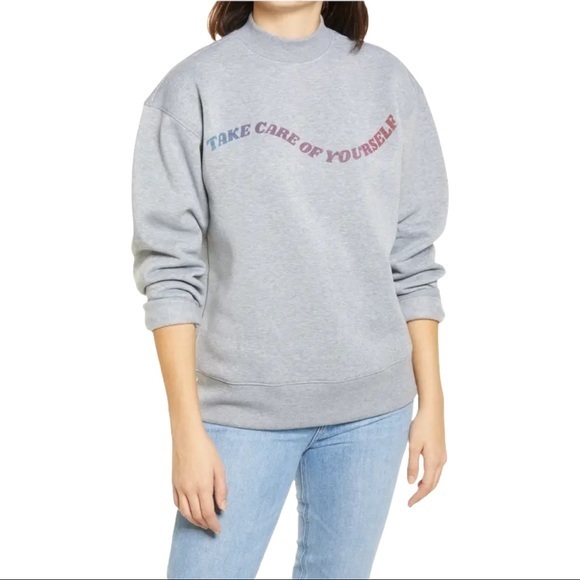Bp. Mock Neck Graphic Sweatshirt in Grey - Picture 1 of 2